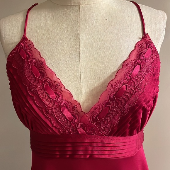 Lily of France Rosa Puleo-Szule Vintage satin lace night gown long fuchsia S - Picture 1 of 14